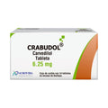 Crabudol Carvedilol 6.25 mg, caja con 14 tabletas