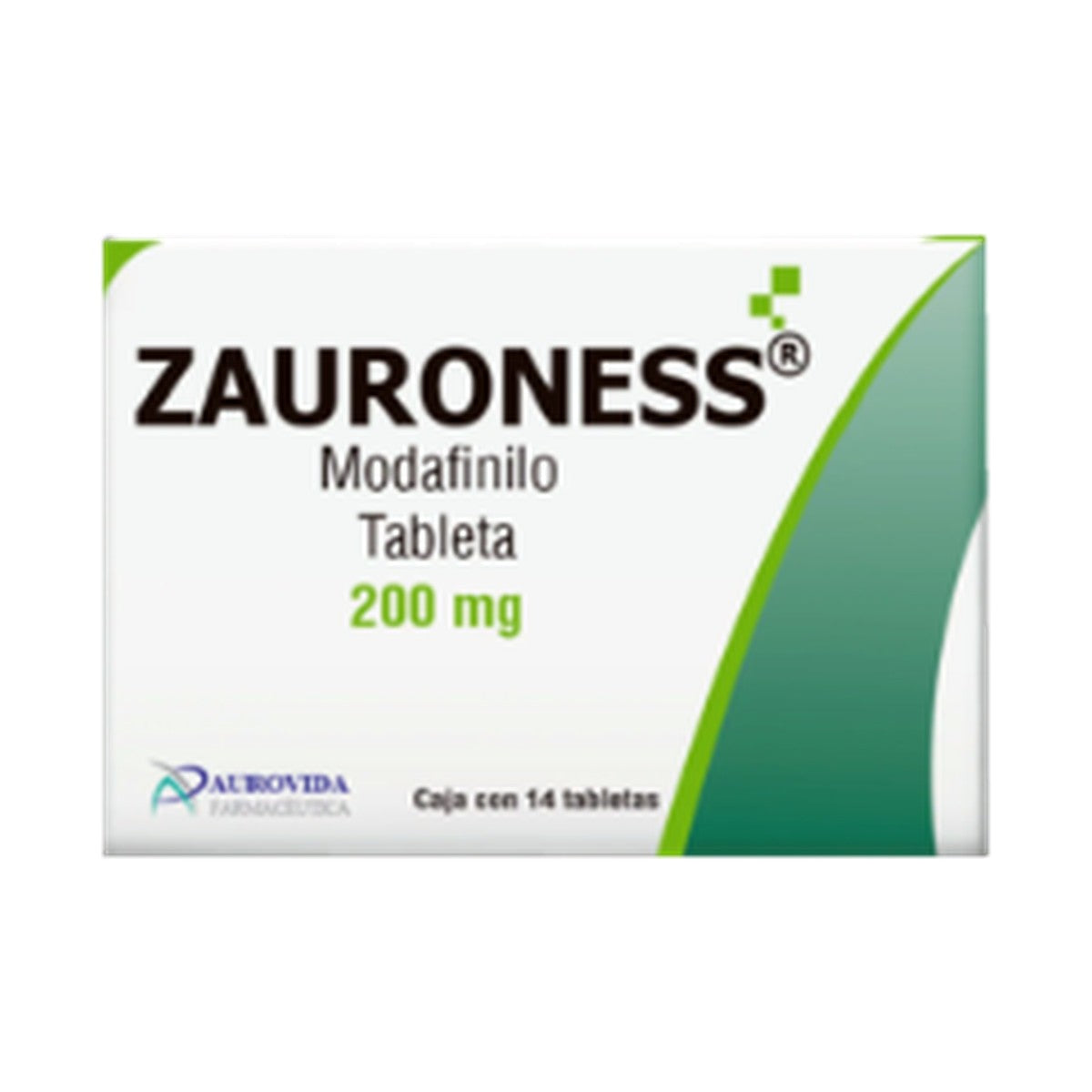 Zauroness Modafinilo 200 mg, caja con 14 tabletas