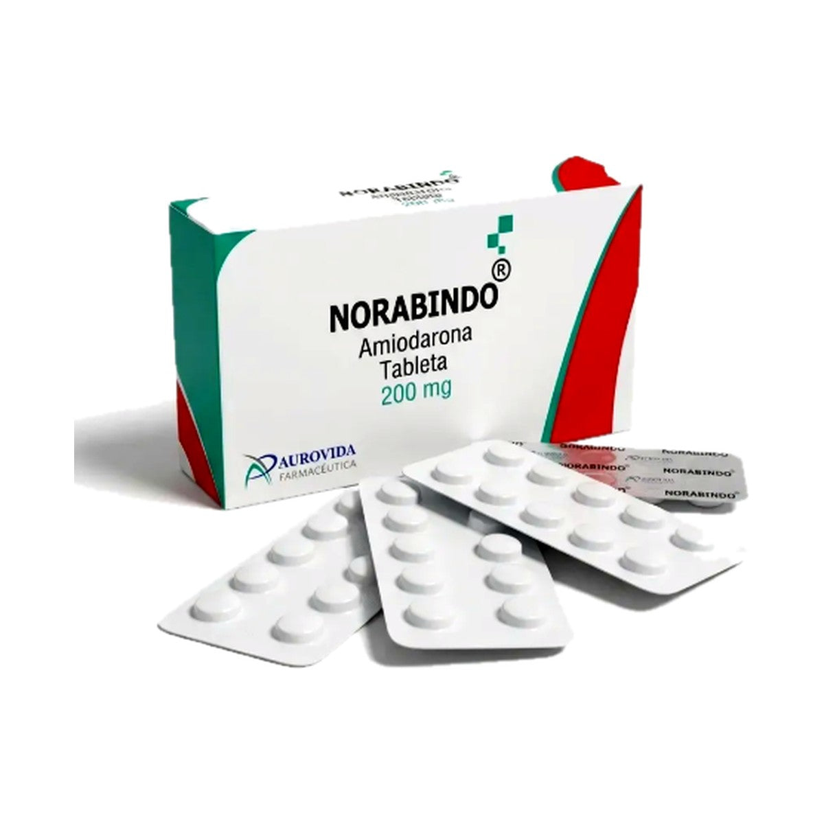 Norabindo Amiodarona 200 mg, caja con 20 tabletas