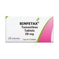 Binfetax Tamoxifeno 20 mg, caja con 14 tabletas