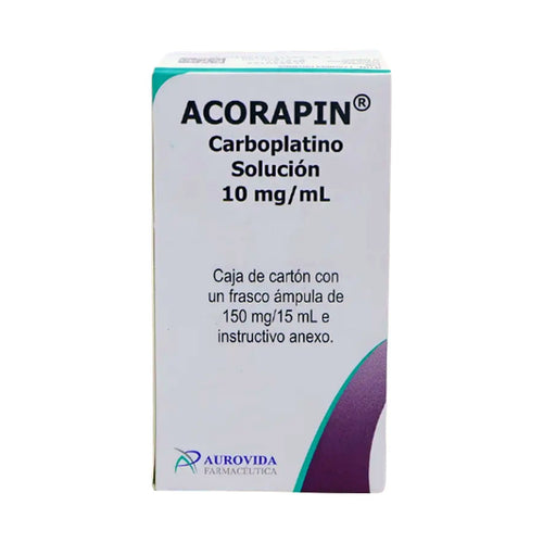 Acorapin Carboplatino 150 mg / 15 ml, caja con 1 frasco ámpula de 15 ml (10 mg/ml)